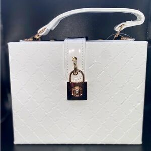 Quilted White Box Handbag with Gold Lock (also available in black)